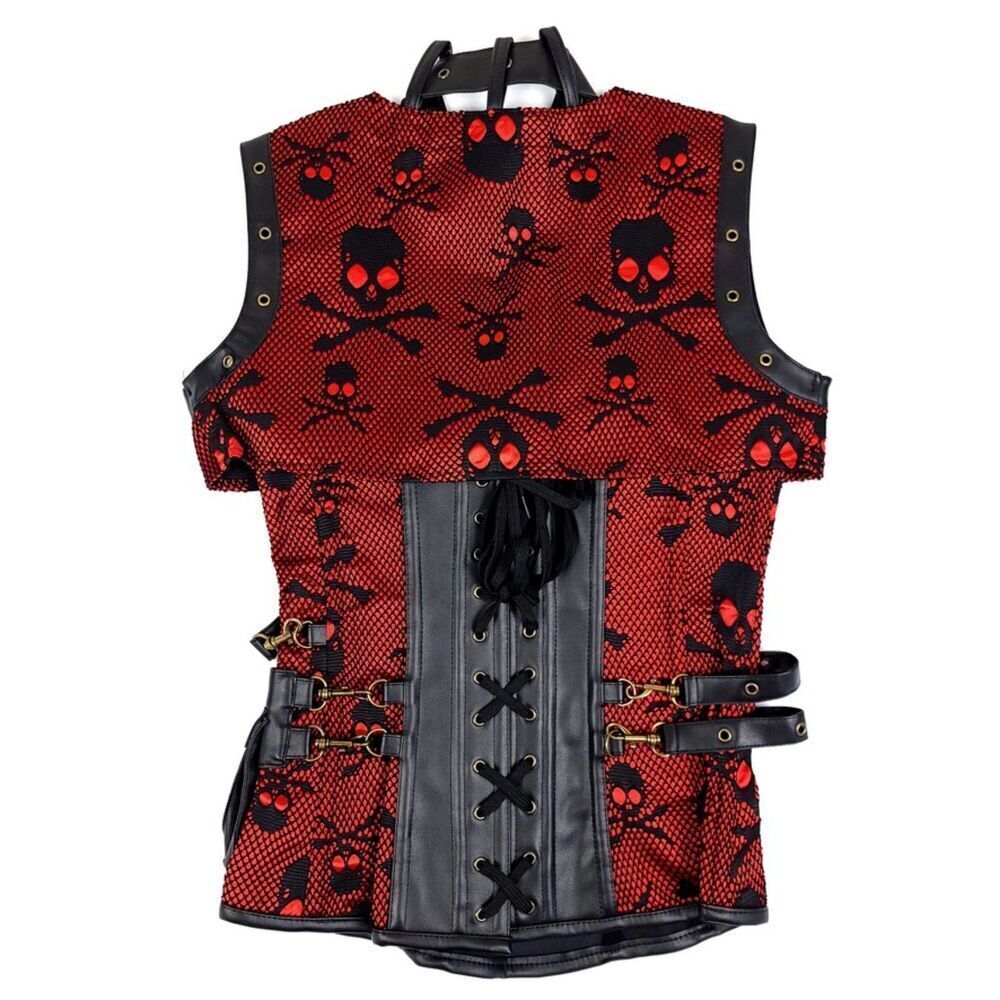 NWT Charmian Goth Steel Boned Steampunk Bustiers Corset Jacket Belt Medium Skull - Picture 3 of 10